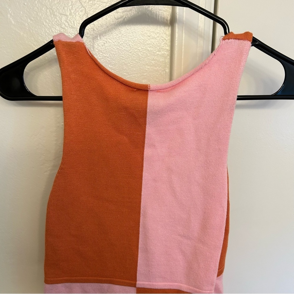 NWT Princess Polly Sienna Colorblock Knit Mini Dress Pink Orange Plunge Size M/L - Picture 8 of 10